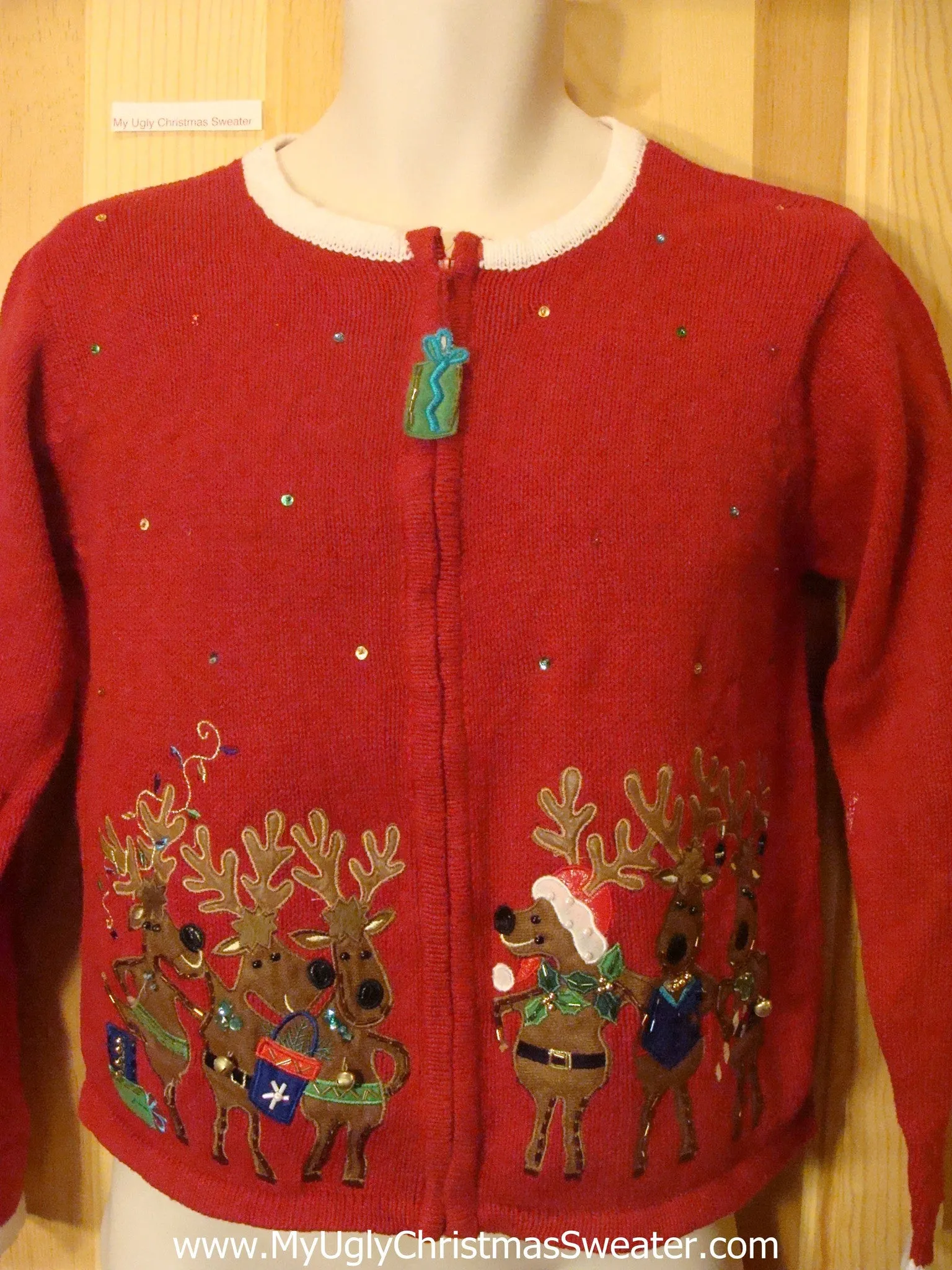 Ugly Red Christmas Sweater Dancing Reindeer