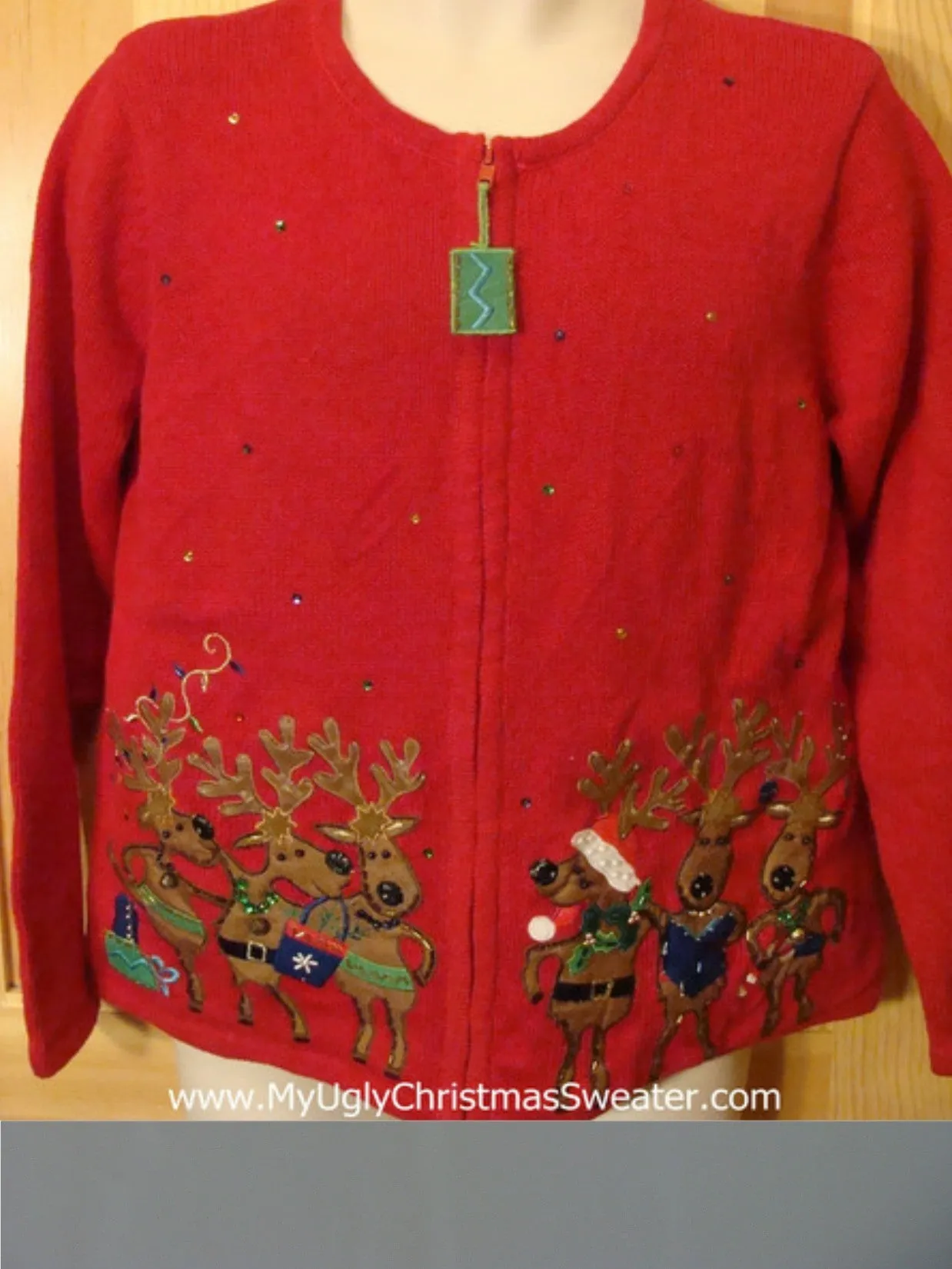 Ugly Red Christmas Sweater Dancing Reindeer