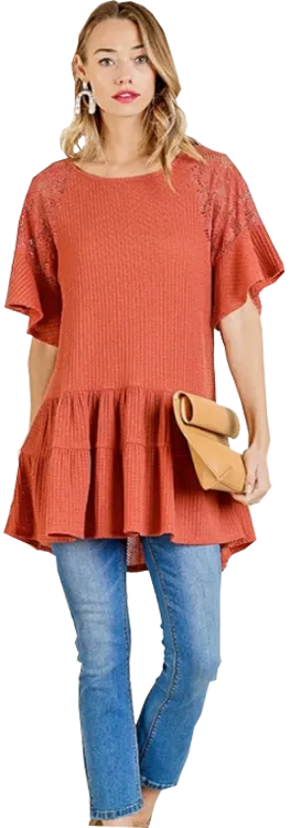 Umgee Peplum Waffle Knit Top