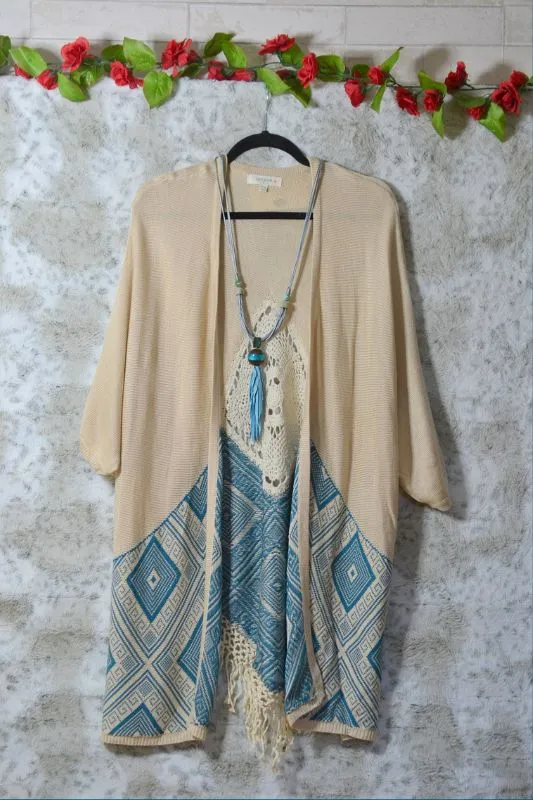 Umgee Plus Size Cardigan Sweater - Tan/Teal