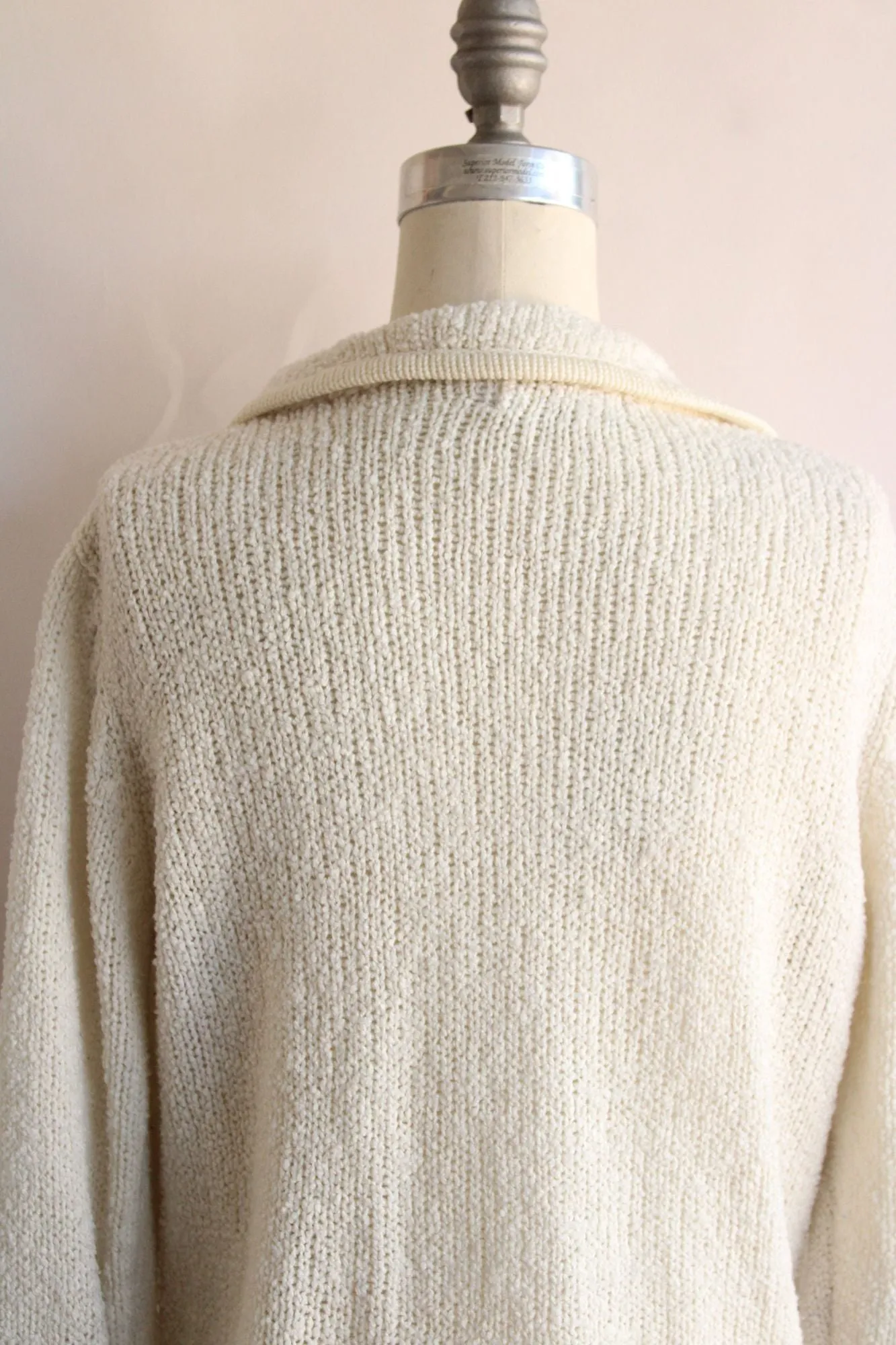 Vintage 1980s 1990s Le Roy Knitwear Knit White Cardigan, Size Large