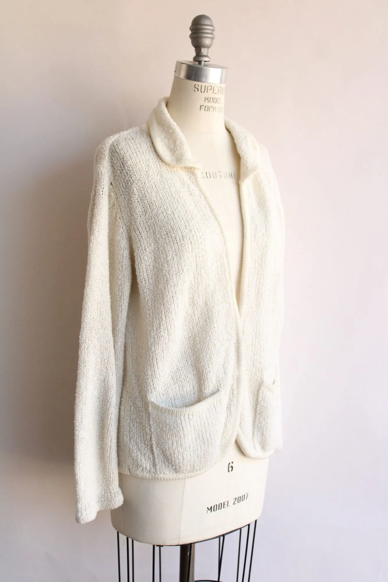 Vintage 1980s 1990s Le Roy Knitwear Knit White Cardigan, Size Large