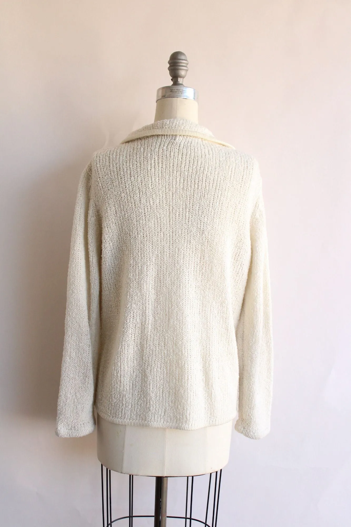 Vintage 1980s 1990s Le Roy Knitwear Knit White Cardigan, Size Large