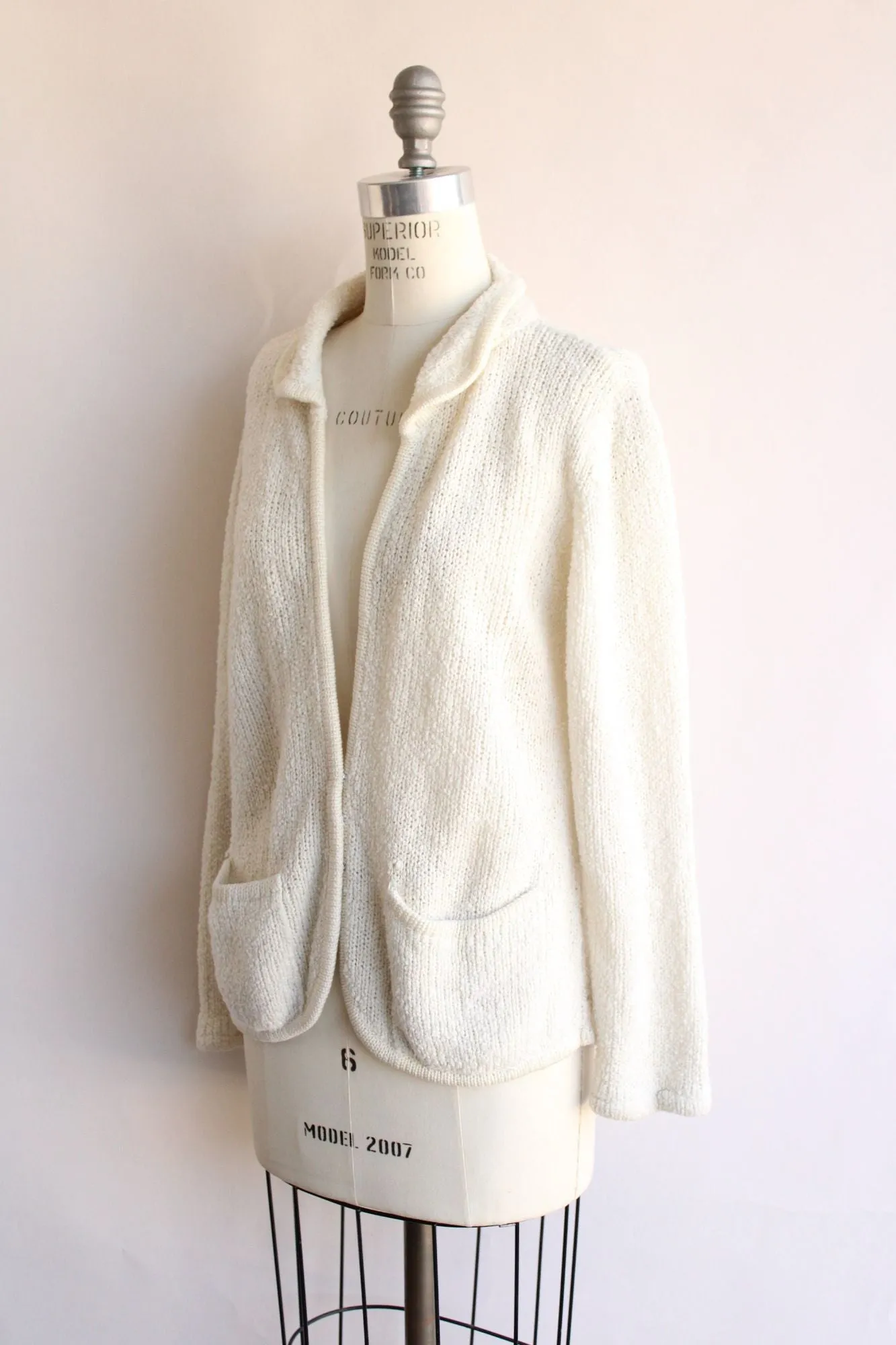 Vintage 1980s 1990s Le Roy Knitwear Knit White Cardigan, Size Large