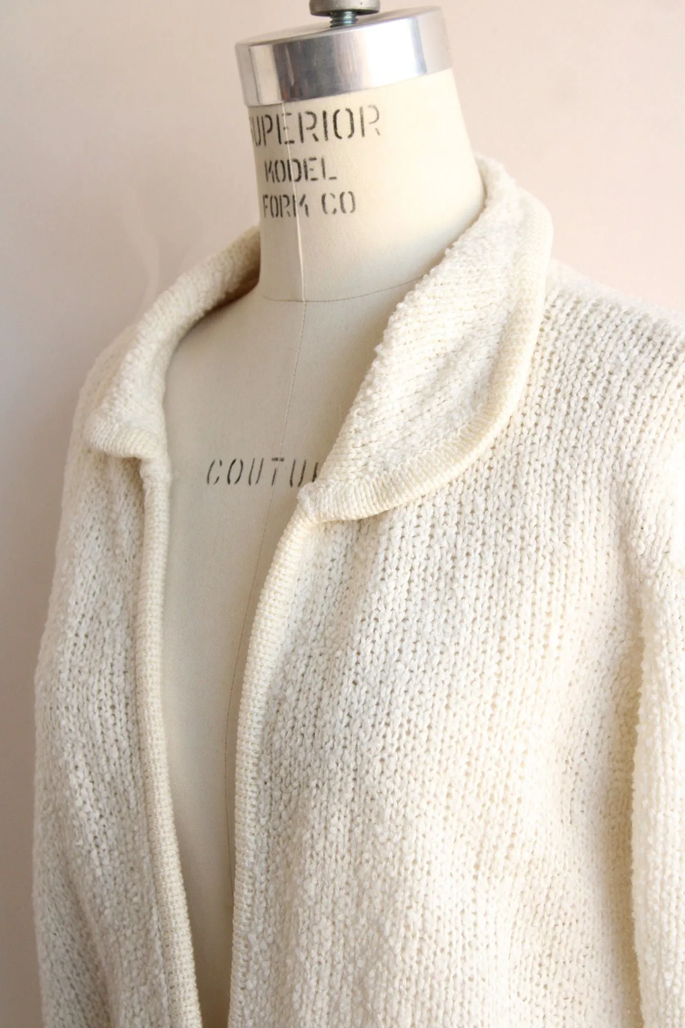 Vintage 1980s 1990s Le Roy Knitwear Knit White Cardigan, Size Large