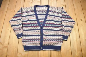 Vintage 1990s 100% Acrylic Striped Knitted Cardigan Sweater