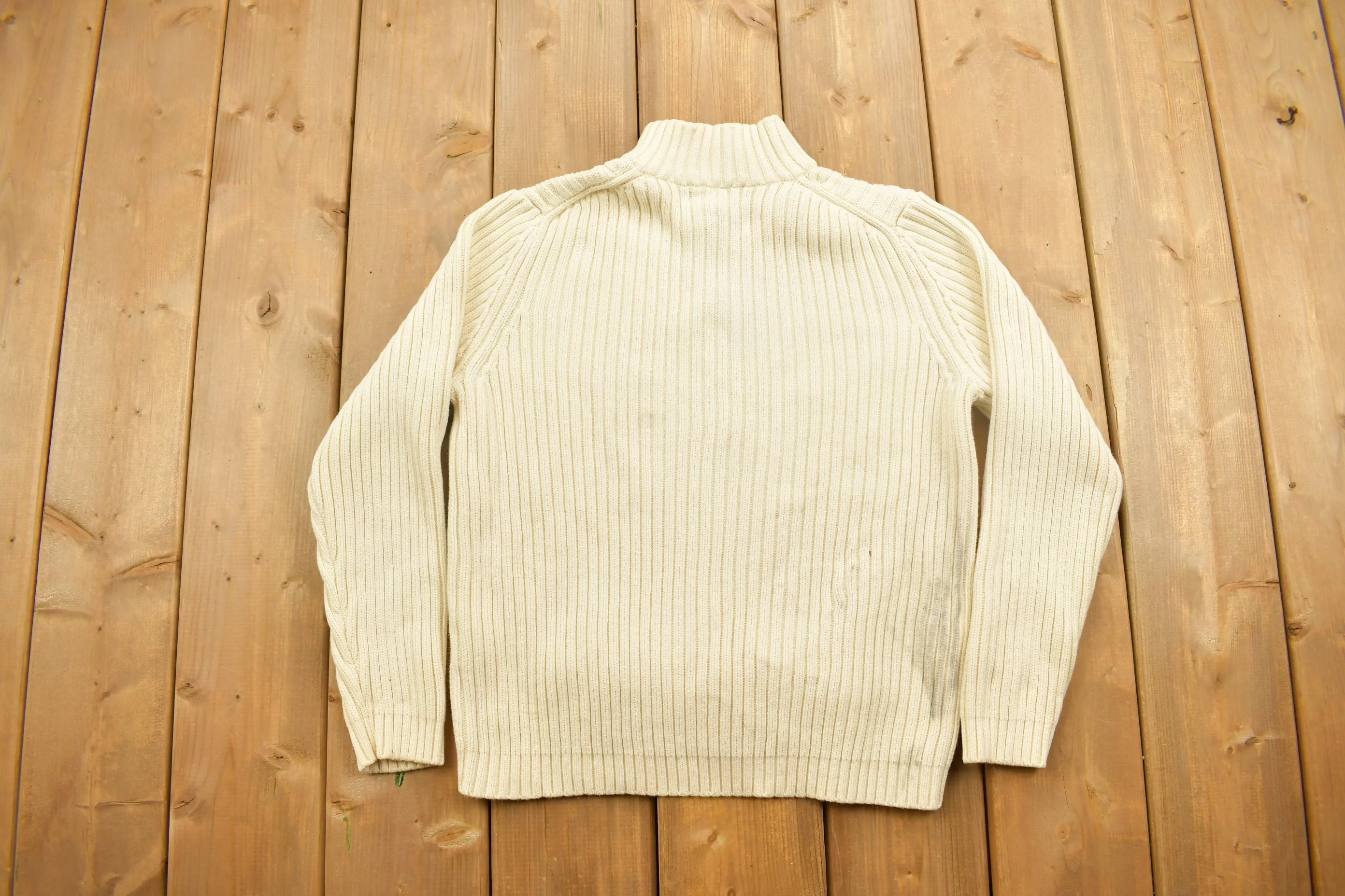 Vintage 1990s Lands End Cream 3D Cable Knit Sweater