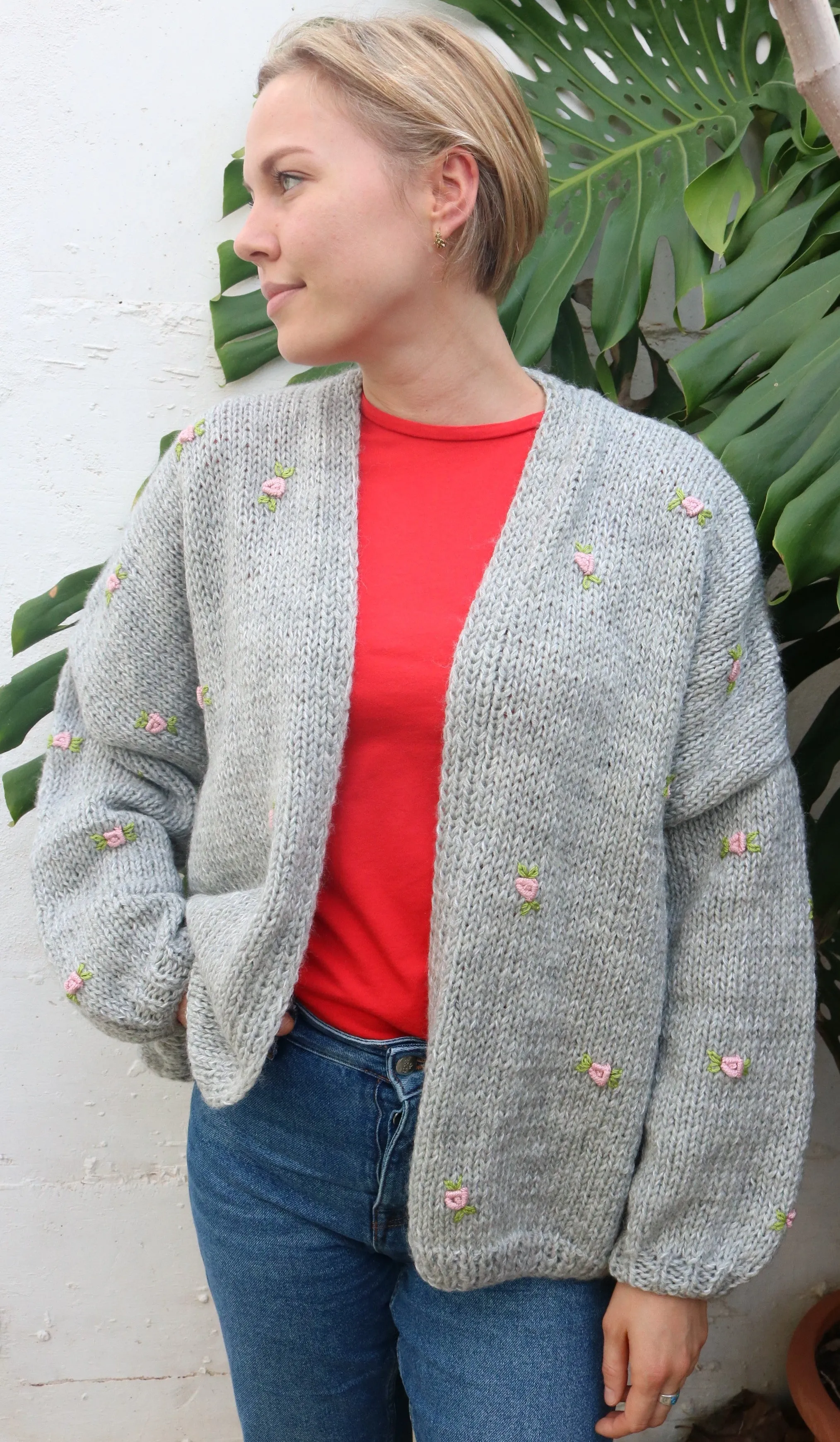 WINTER BLOOM PINK ROSE Wool Cardigan