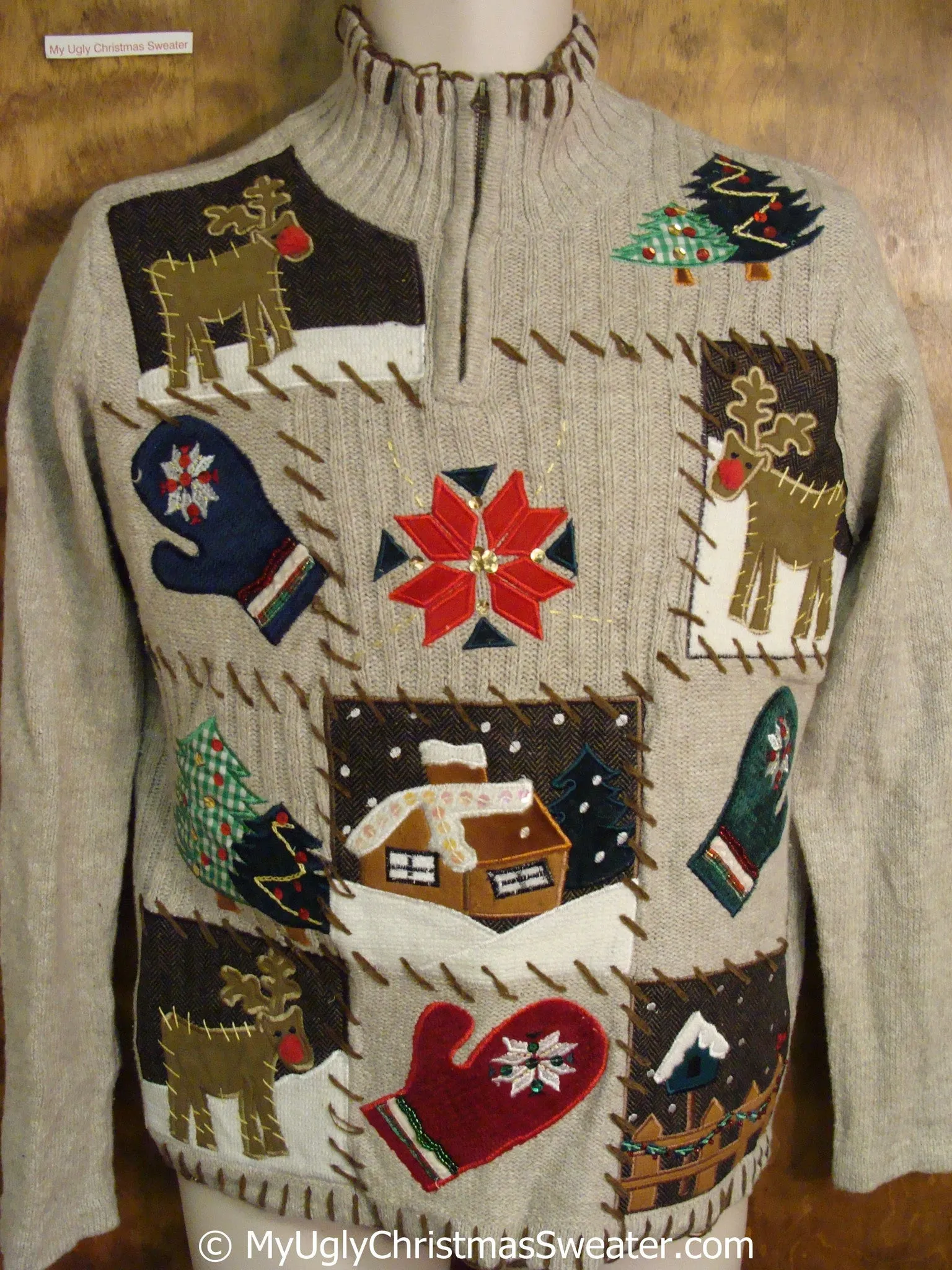 Winter Themed Brown Christmas Sweater