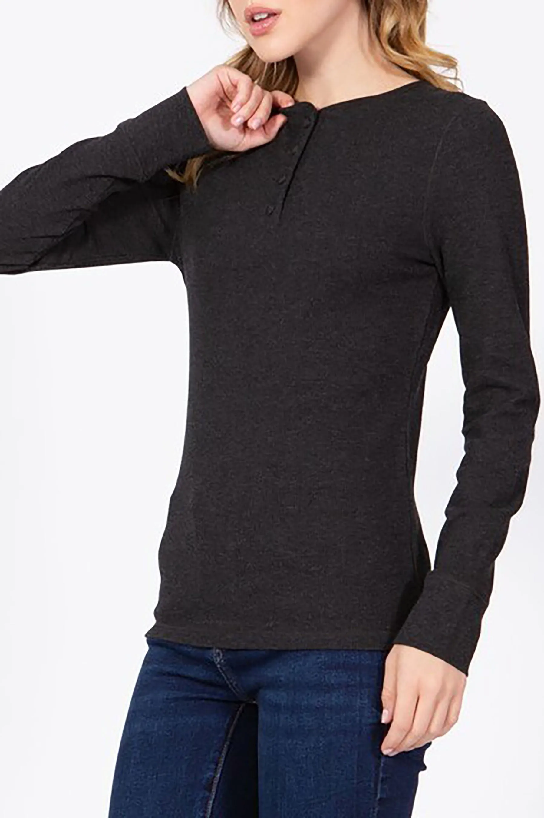 Women's Casual Long Sleeve Henley Neck Thermal Top