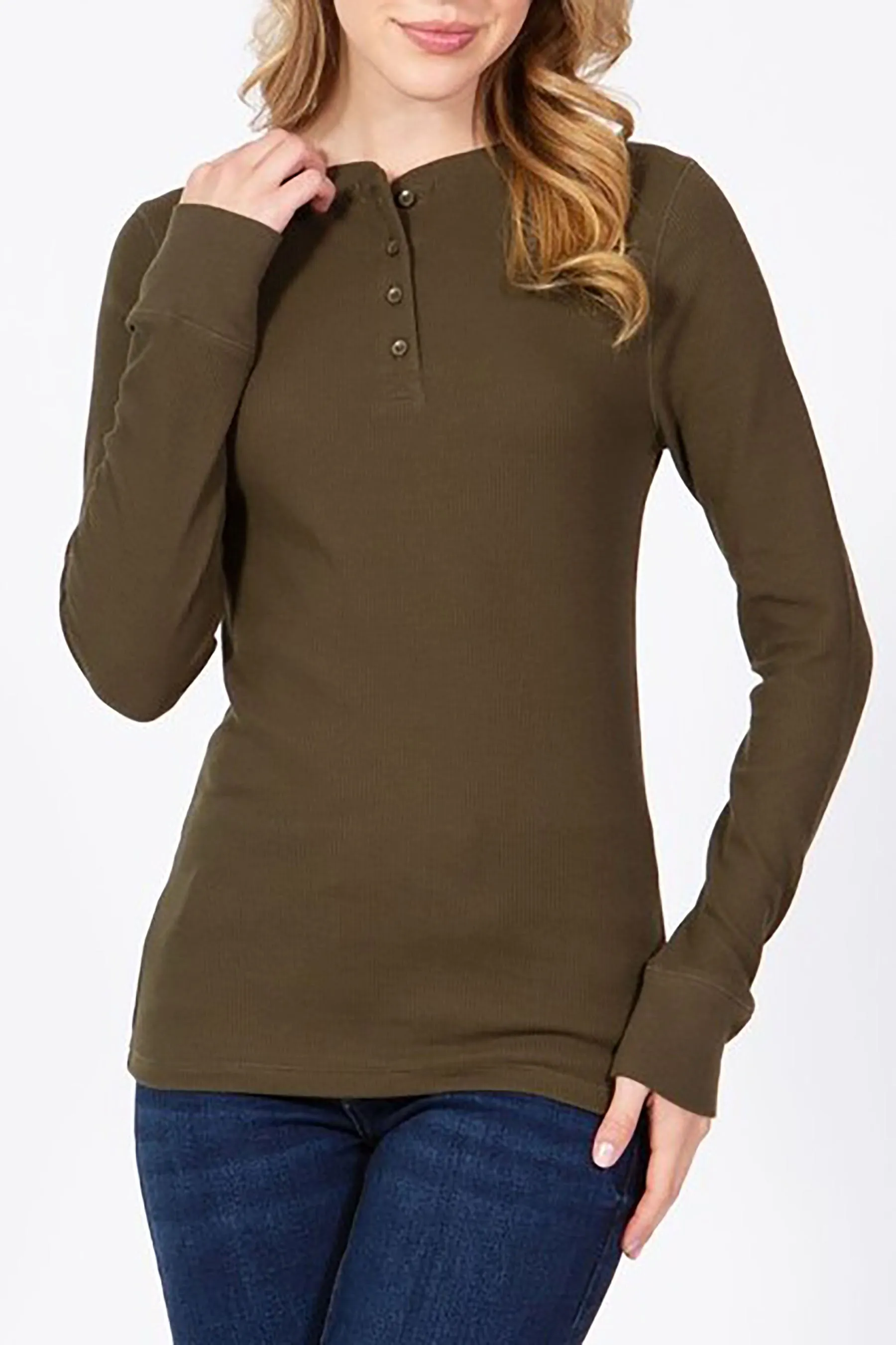 Women's Casual Long Sleeve Henley Neck Thermal Top