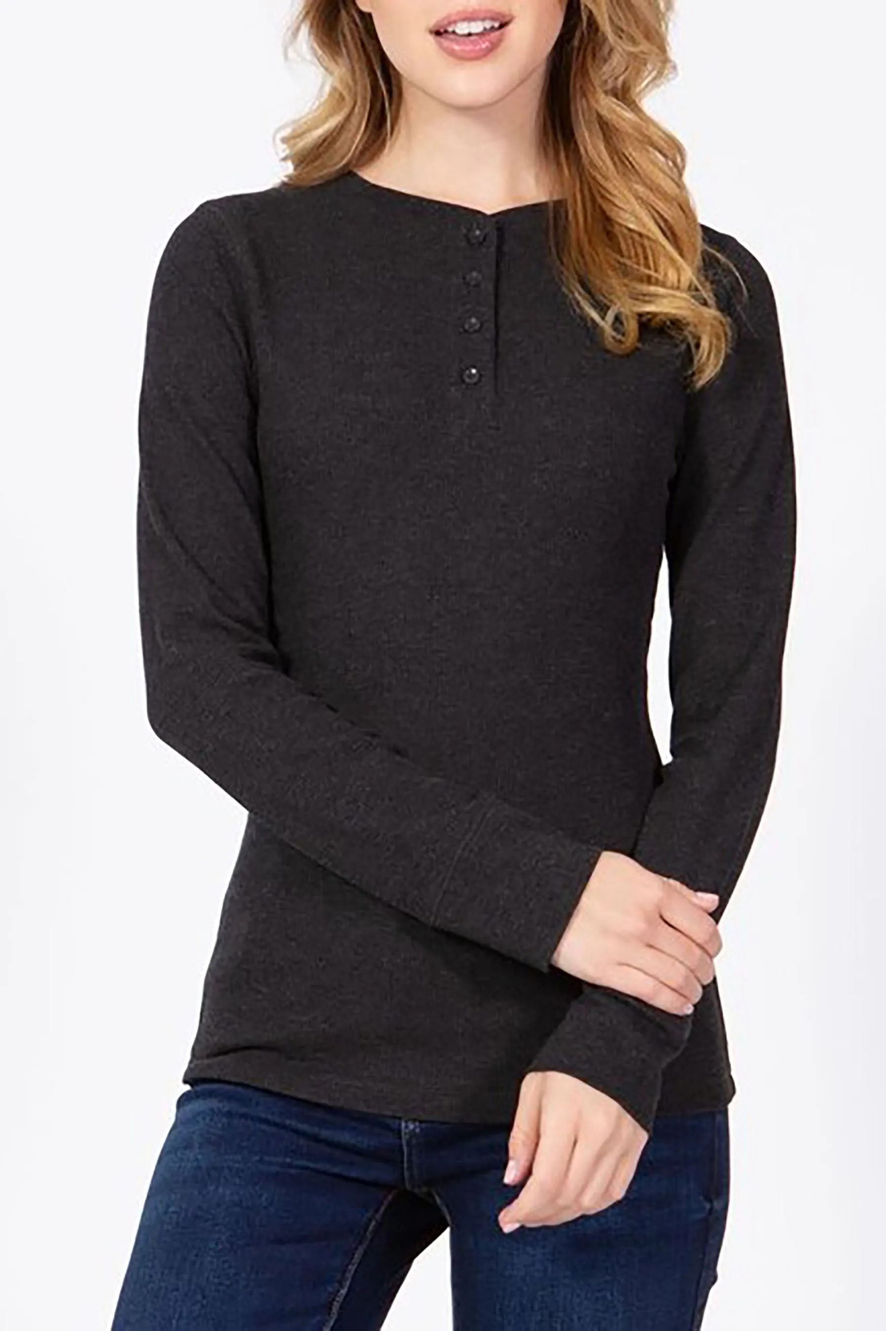 Women's Casual Long Sleeve Henley Neck Thermal Top