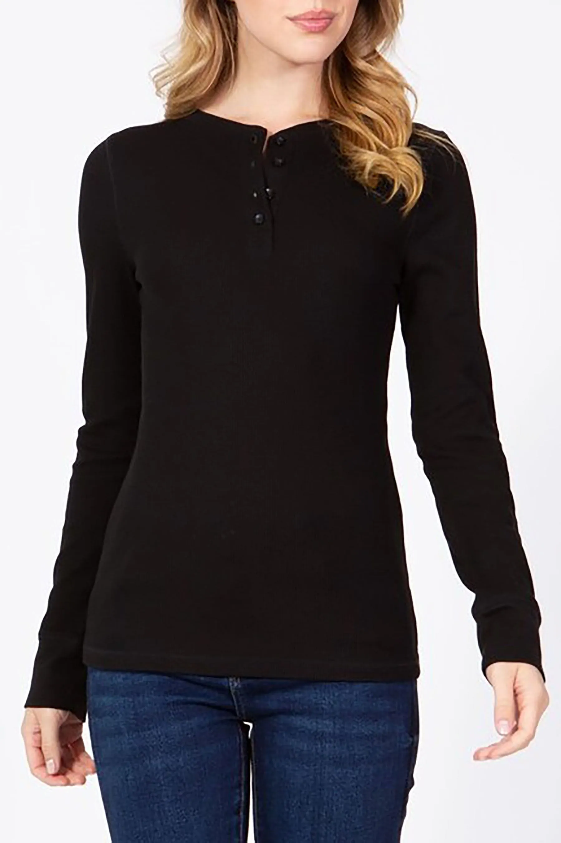 Women's Casual Long Sleeve Henley Neck Thermal Top