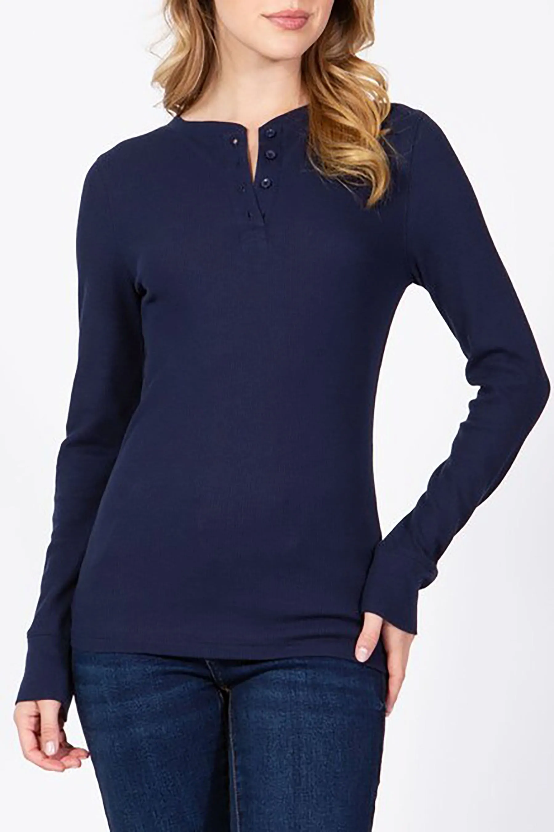 Women's Casual Long Sleeve Henley Neck Thermal Top