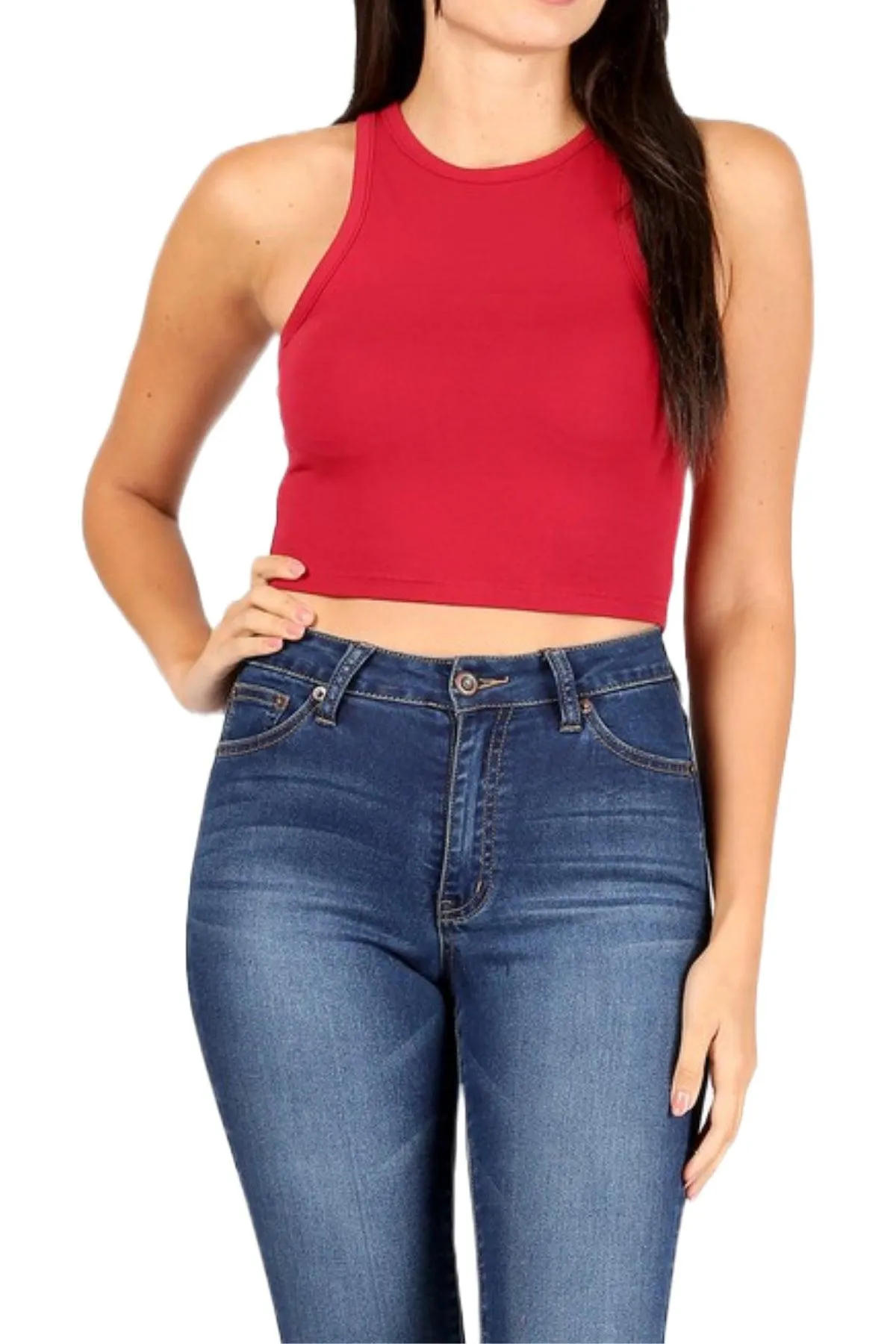 Women's High Neck Sleeveless Crop Tank Top