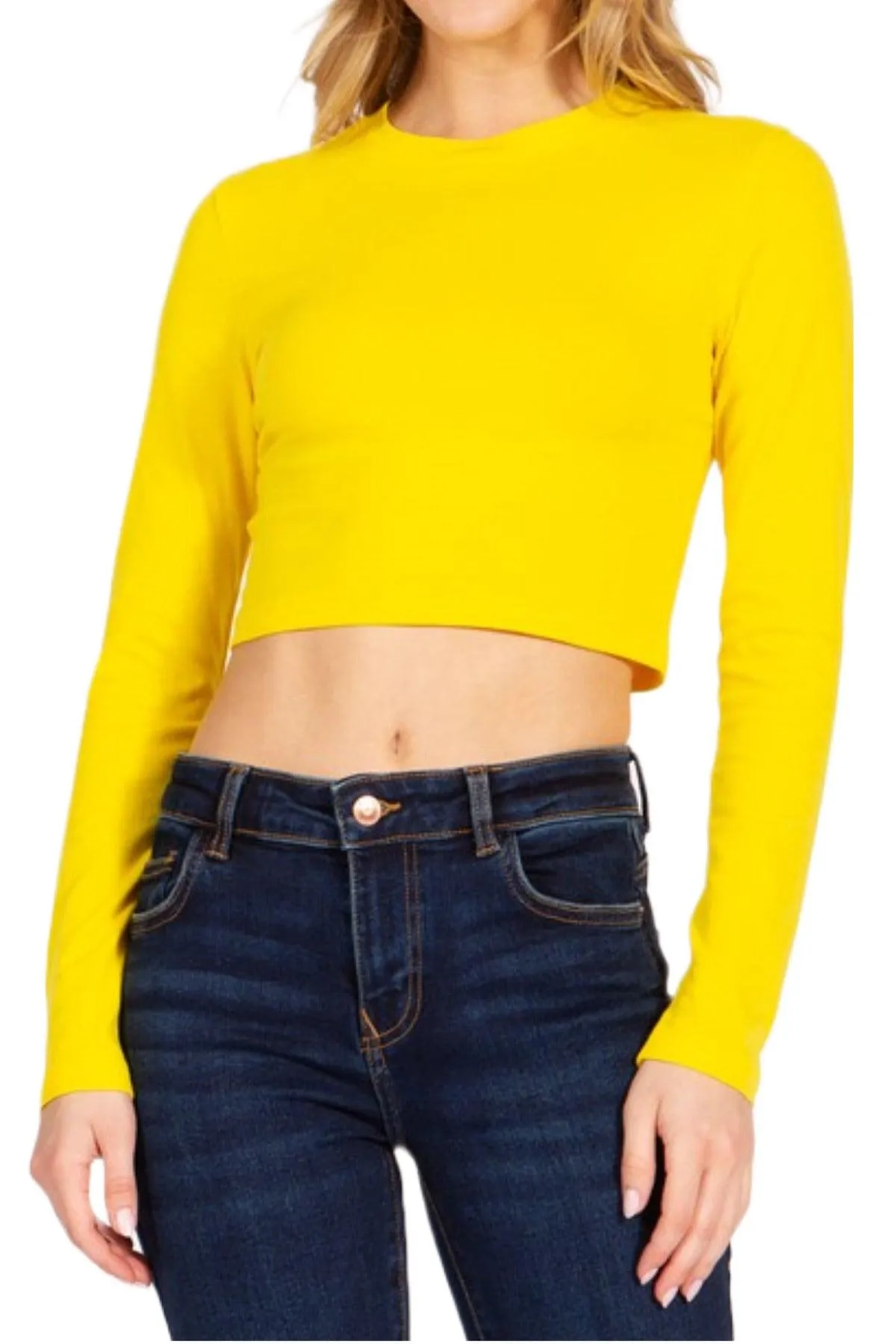 Women's Round Neck Long Sleeve Crop T-Shirt