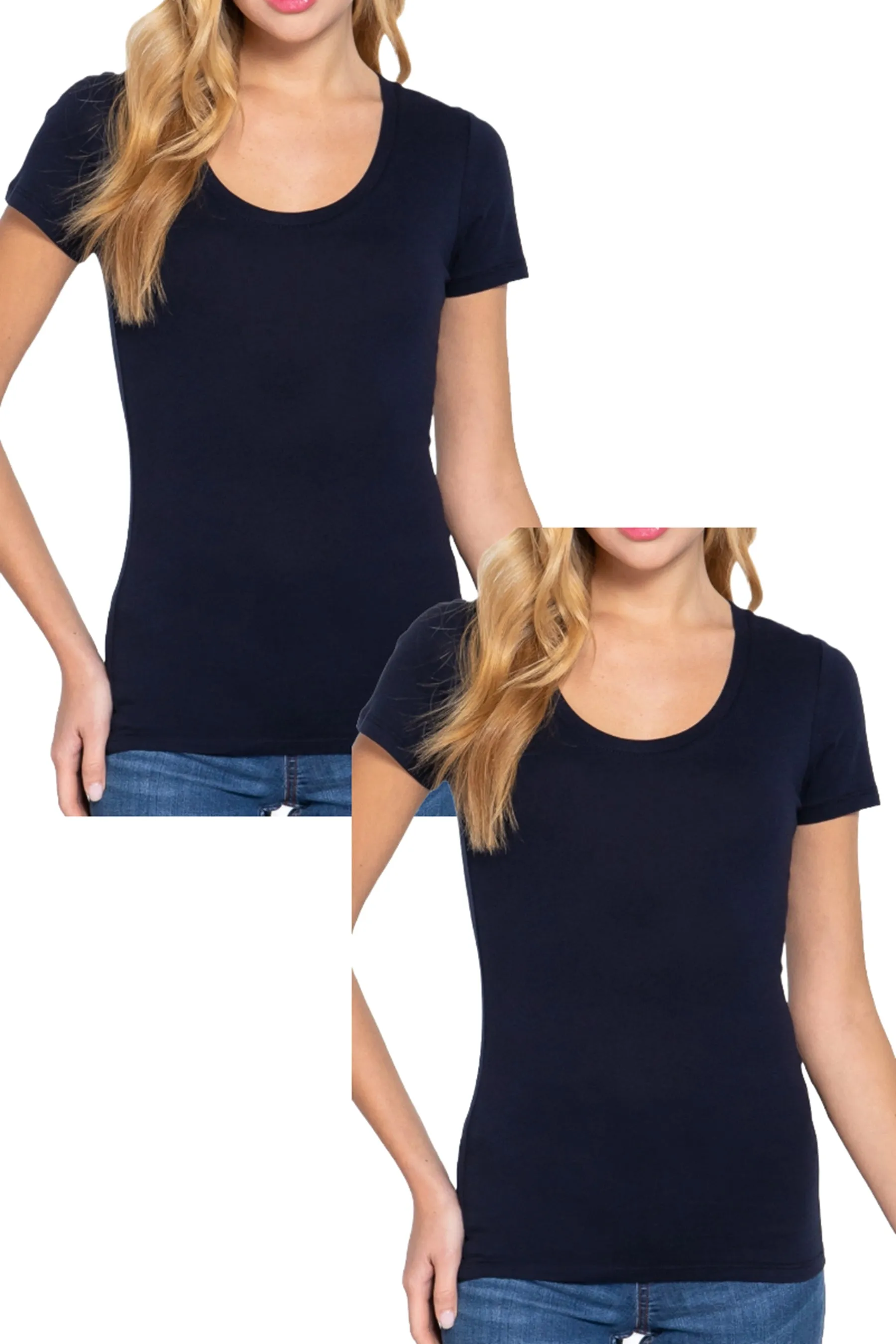 Women's Short Sleeve Scoop Neck Cotton Jersey Top - Soft and Stretchy 2-Pack