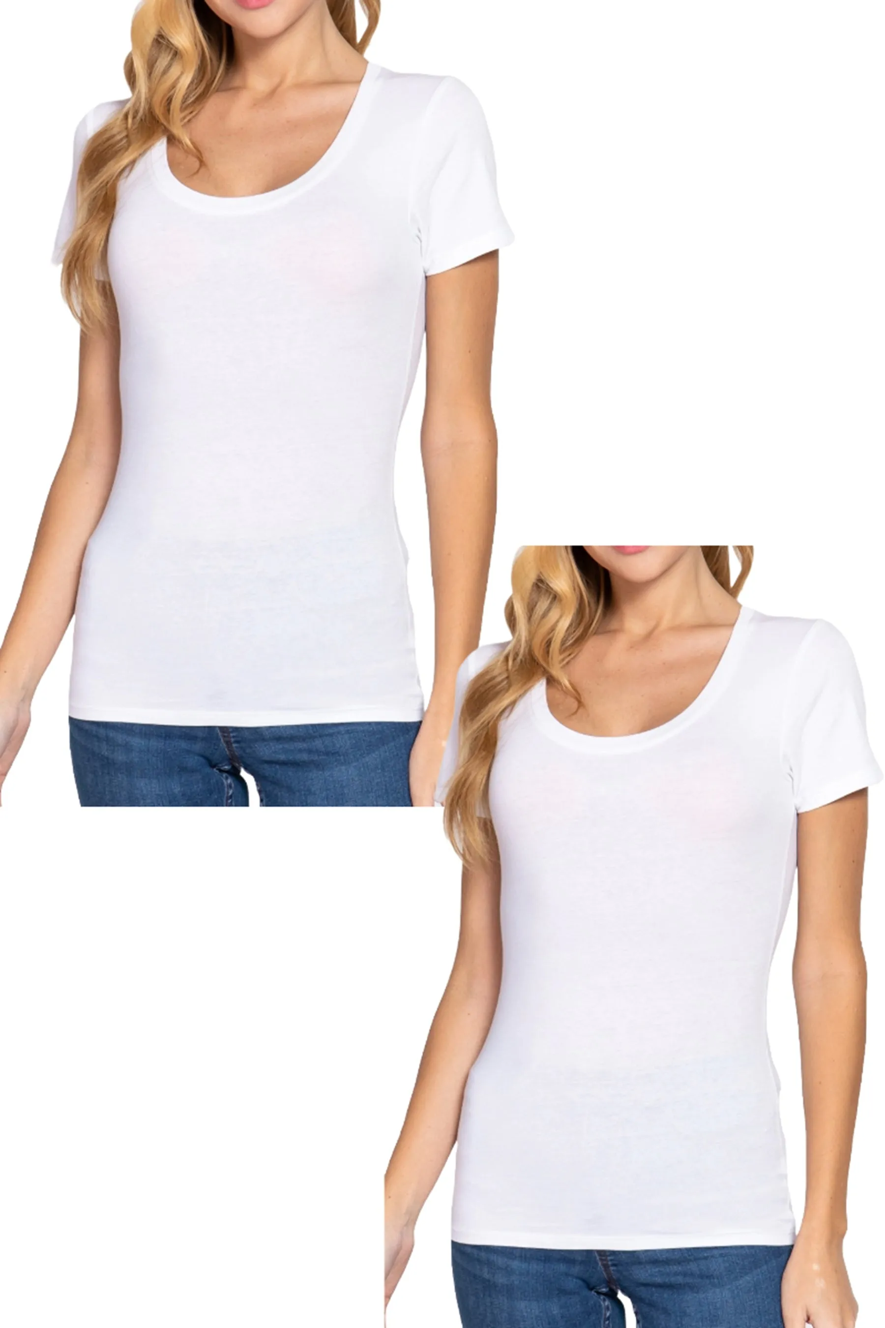 Women's Short Sleeve Scoop Neck Cotton Jersey Top - Soft and Stretchy 2-Pack