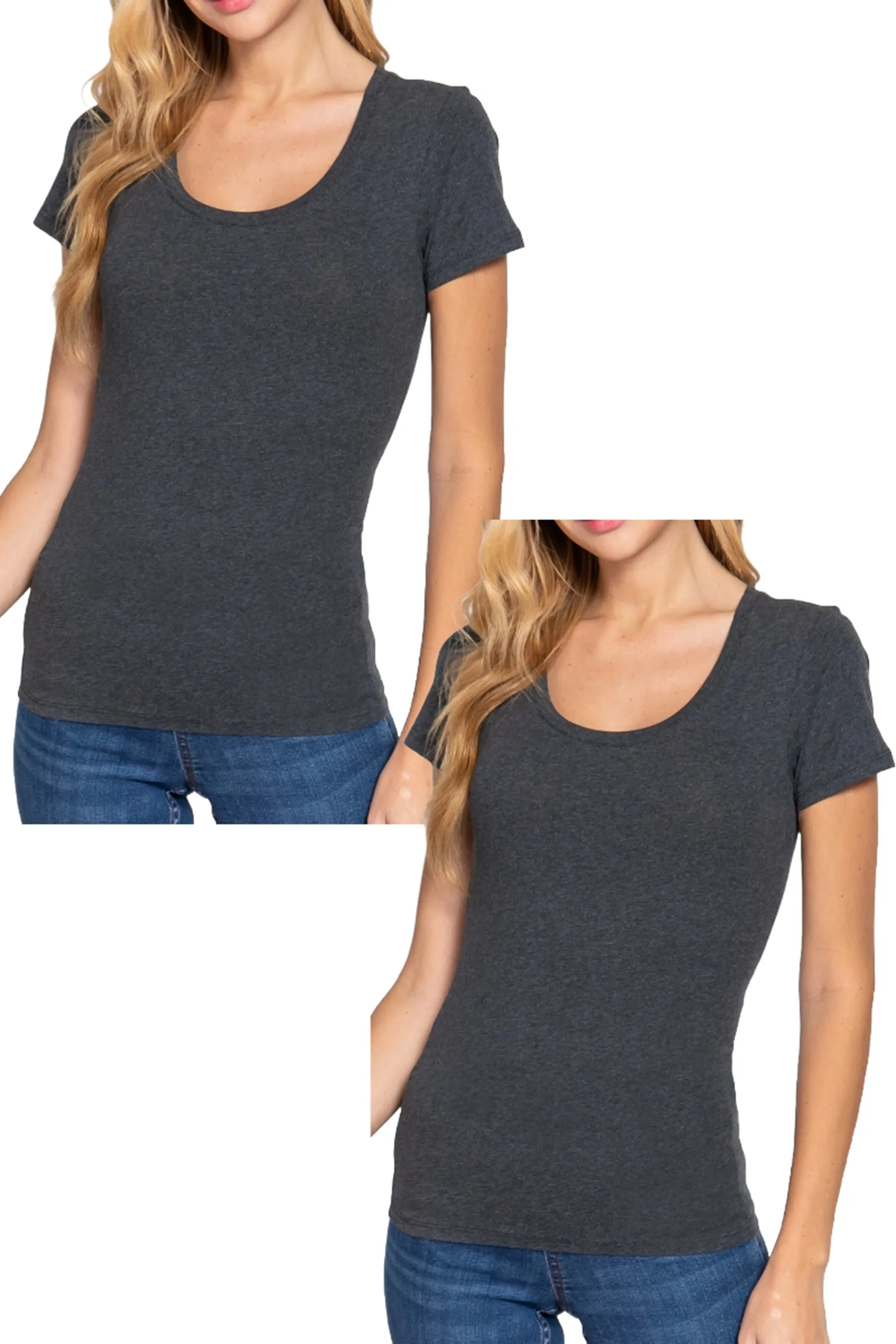 Women's Short Sleeve Scoop Neck Cotton Jersey Top - Soft and Stretchy 2-Pack