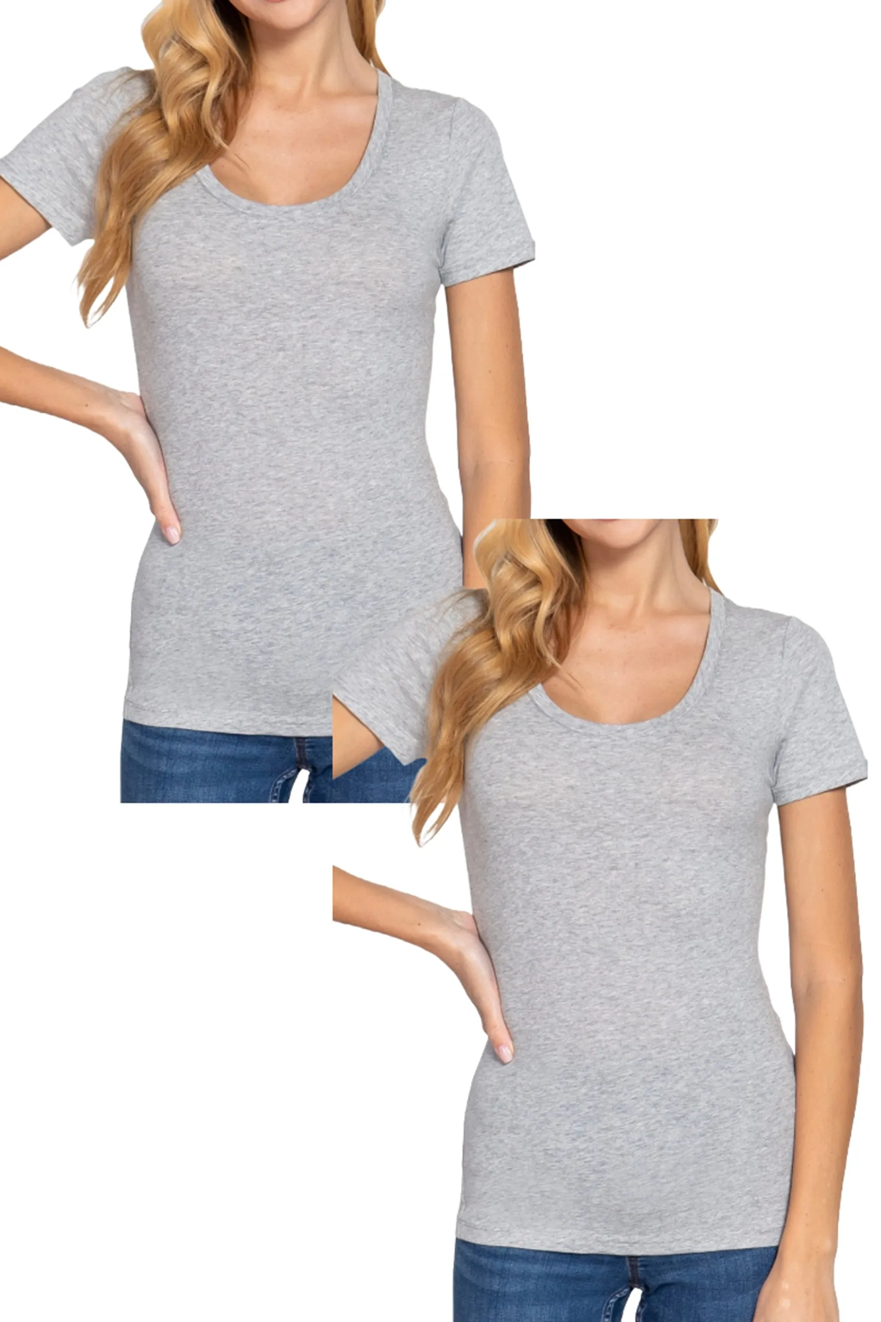 Women's Short Sleeve Scoop Neck Cotton Jersey Top - Soft and Stretchy 2-Pack